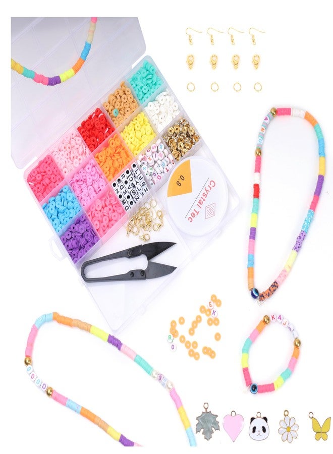 ambitieux Jewelry Making Kit For Kids - Diy Beads Kit With 15+2 Compartment Box, Colorful Beads With 5 Pcs Of Charms Pendant,Cutter & Elastic Thread - (Clay With Alphabet Beads),Multicolor - Image 1